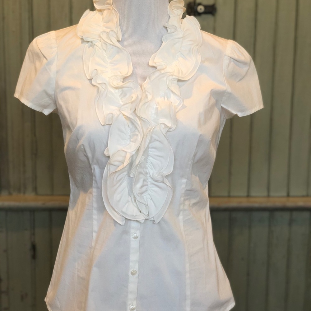 Ann Taylor Loft white ruffled blouse